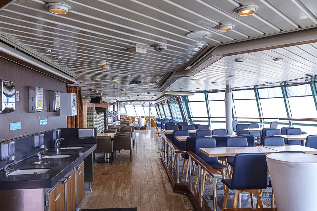 Cruise cabin and dining area